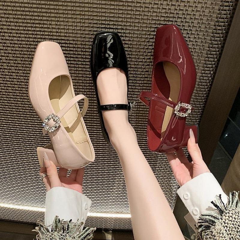 Fashion Red Mary Jane Women Pumps Thick High Heels Shoes Female Lolita Square Toe Shoes Fashion Party Leather Woman Shoes 2024 New