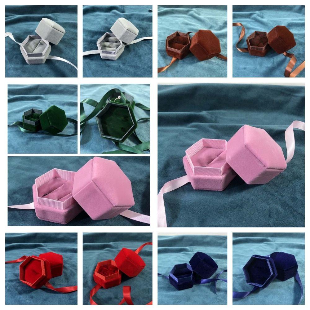 Three-dimensional Hexagonal Jewelry Box Velvet Ring Display Case Flocking Ring Box  Party