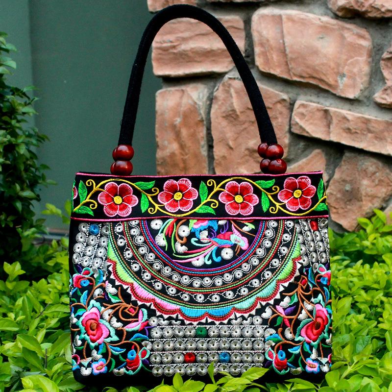 Fashion Embroidery Women Small Handbags National Floral Embroidered Lady Top-handle Bags Single-layer Beading Falp Carrier