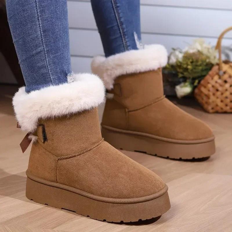 Women's Platform Snow Boots New Faux Fur Plush Ladies Winter Ankle Booties Woman Suede Thick Bottom Cotton Padded Shoes Botas