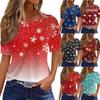 Women's Fashionable Casual Short Sleeve Christmas Print Round Neck Pullover Top