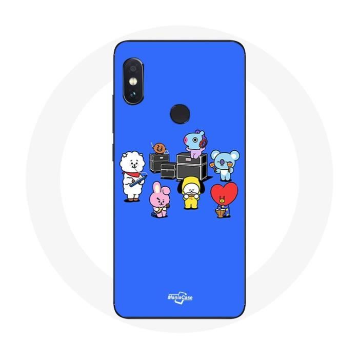 Case for Xiaomi Redmi Note 5 AI Dual Camera BTS BT21 Tata Chimmy Cooky Rj Koya Shooky And Mang Play Music Blue Background