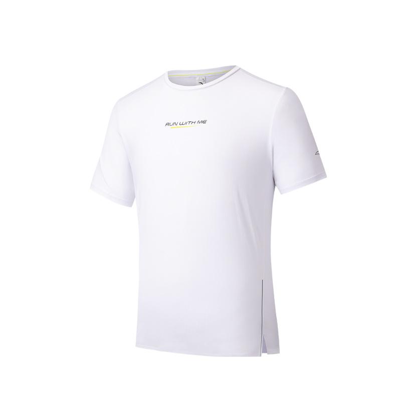 Anta Running Series Sports Casual Simple Solid Color Round Neck Pullover Comfortable Breathable Short Sleeve T-Shirt Men Tops Pure-White 152525109-2