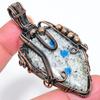 Natural K2 Azurite Gemstone Handmade Copper Wire Wrap Gift Pendant 2.68" j7P93