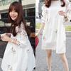 Plus Size Korean Style Floral Maternity Dress - Mid-Length 5-Sleeve Loose Fit for Summer
