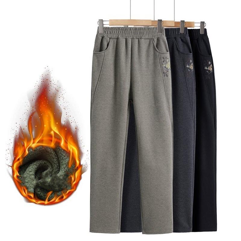 Autumn and Winter Pants Mother's Wear Plus Fertilizer Increase Warm Trousers Casual Thickened and Velvet Women's Pants