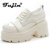 Fujin 9cm Genuine Leather Boots Autumn Female Women Boots Casual Spring Pumps Mary Jane Platform Wedge Flats Breathable Shoes