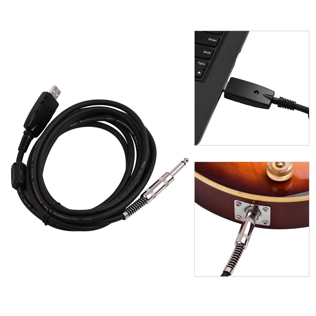 USB Guitar Andio Cable USB Male Interface To 6.35mm (1/4inch) Mono Electric Guitar Connection Cable