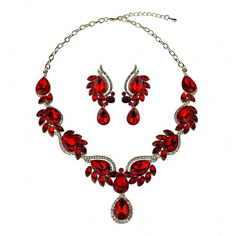 European and American Gemstone Jewelry Set: Fashion Bridal Necklace & Earrings for Women