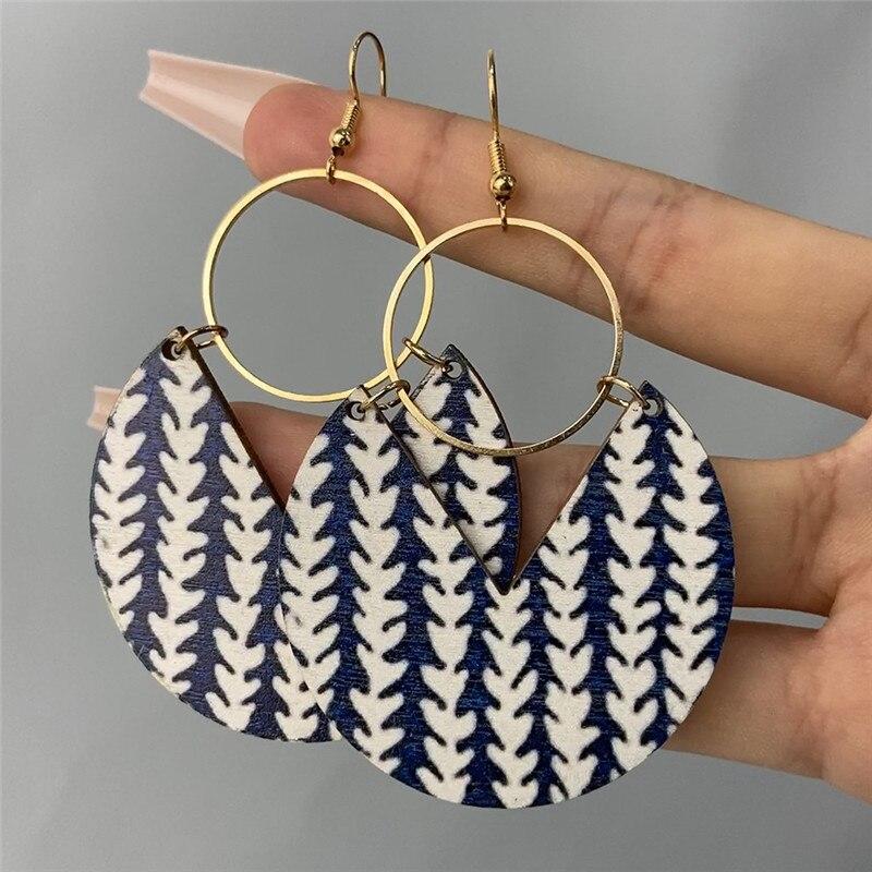 1 Pair Large Round Geometric Copper Earrings Women's Color Pattern New Design Fashion Pendant Earrings LXY