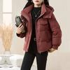 Women's Winter Wine Short Hooded Cotton Jacket with Stand Collar Coat