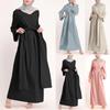 Solid Soft Loose Robe Breathable For Women's  Long Sleeve Long Middle Dress Muslim Robe
