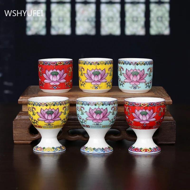 3pcs Buddhist Ceramics Water Supply Cup Buddha Hall Lotus Goblet Wine Glass Decorations Home Feng Shui Worship Decor Accessories