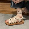 Upgraded New Roman Sandals Women's Flat Bottom Elastic Band Soft Sole Summer Sandals Women's Cross Belt Outside Sandals