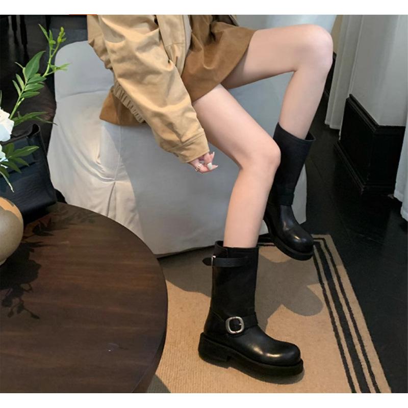 New Spot Grape Mother Same Marseille Diary Retro Metal Buckle Round Head Polished Martin Boots Leather Locomotive Pile