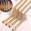 7/8/9inch Prong Miami Cuban Link Chain Bracelets for Women 2 Row Rhinestone Cuban Chain Bracelet Wristband Trendy Jewelry Gifts