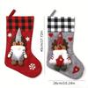 1pc Festive Christmas Stocking with Plaid Trim Cartoon Gnome Design, Perfect for Tree Fireplace Decorations