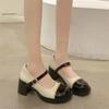 Fashion Retro Mary Jane Shoes Women Japanese Autumn Color Blocked Fashion British Style Round Toe Buckle High-heeled Leather Shoes