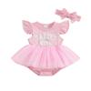 Baby Girl 2 Piece Outfits Letter Embroidery Mesh Romper Dress and Headband Cute Fashion Summer Clothes