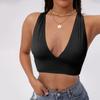 Women Deep V-neck Sexy Sports Tank Top Solid Color Bra Vest