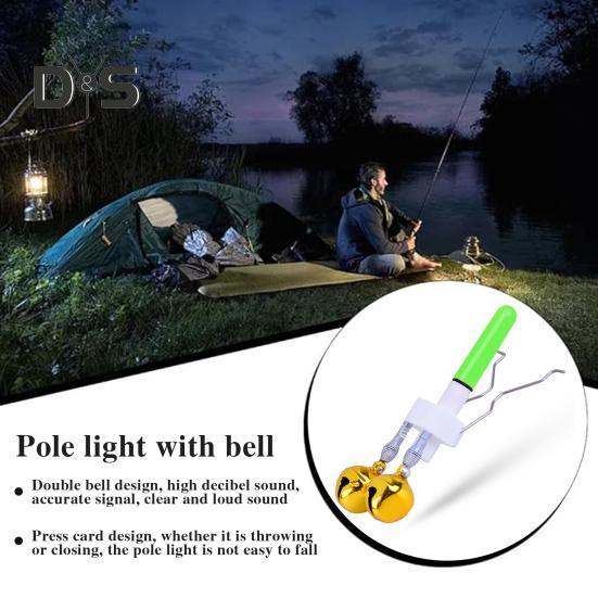 Fishing Rod Tip Light with Dual Bells Fishing Bite Alarm LED Lamp Night Fishing Pole Tip Strike Sensor Alert Light Fishing Accessories