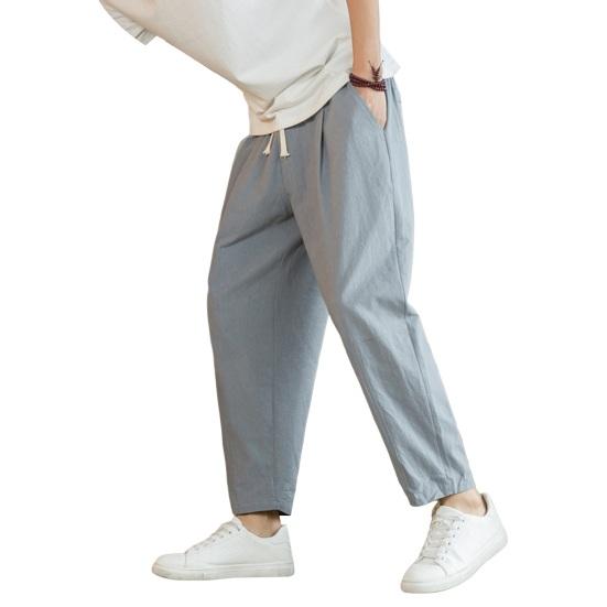 Men Ninth Pants Loose Straight Drawstring Elastic Waist Pockets Plus Size Solid Color Breathable Soft Ankle Length Casual Sweatpants