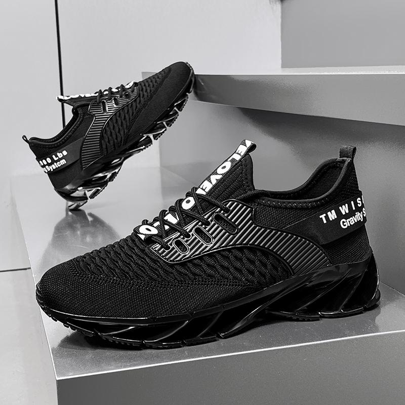 Spring/Autumn Men's Large Size Blade-soled Shoes Flying Weave Fitness Jogging Shoes