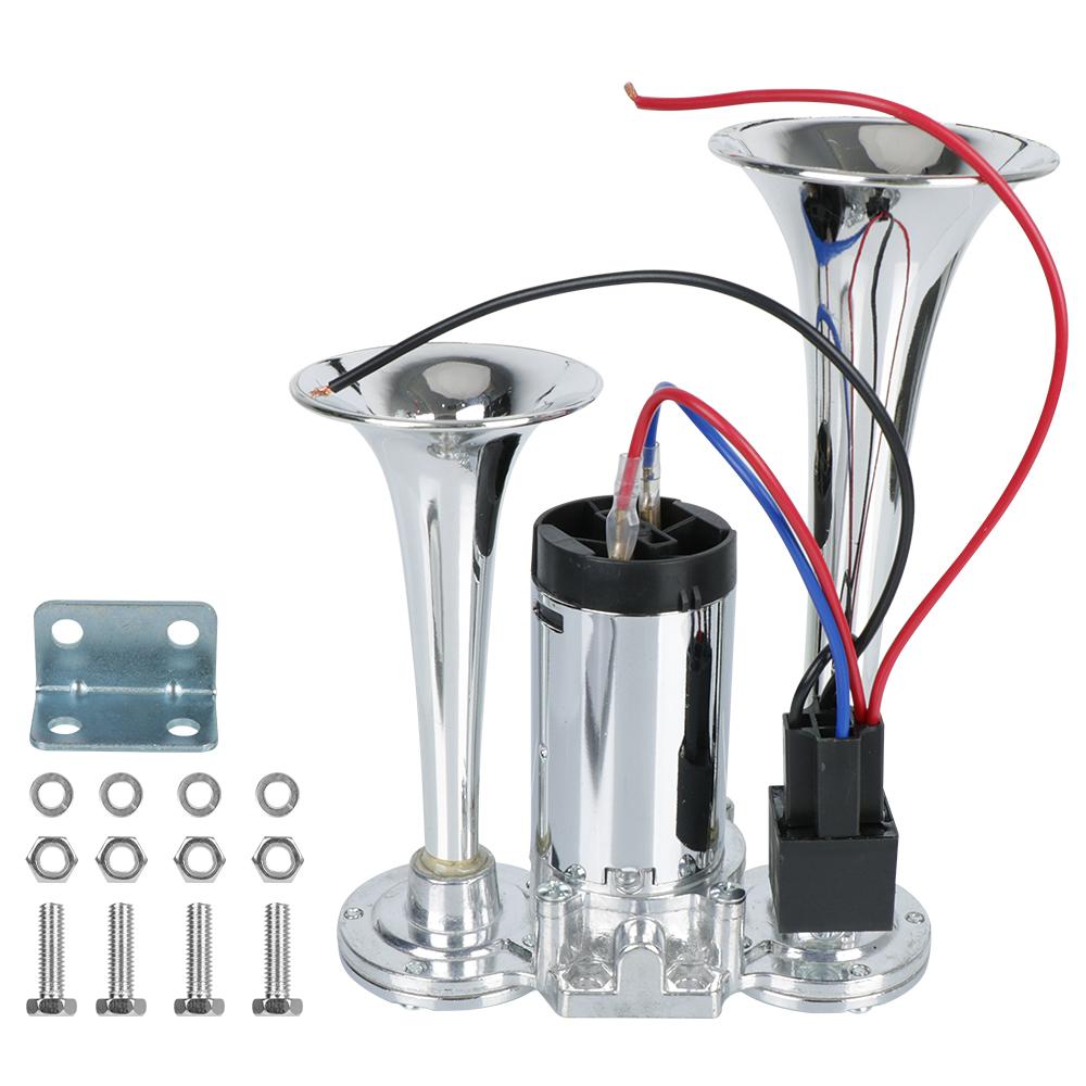 Car Air Horn Set Electric Speaker For Motorcycle Boat Truck Dual Trumpets Super Loud 12V/24V 110dB with Wires and Relay Hooter