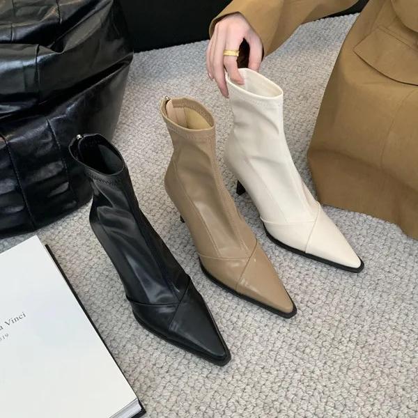 Fashion 2024 Autumn/Winter Sexy Skinny Heel Ankle Boots for Women Elastic Skinny Pointy Boots for Women