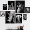 Black White Animal Wall Posters Print Rhinoceros Giraffe Zebra Lion Elephant Canvas Painting Wall Art Decorative Home Pictures