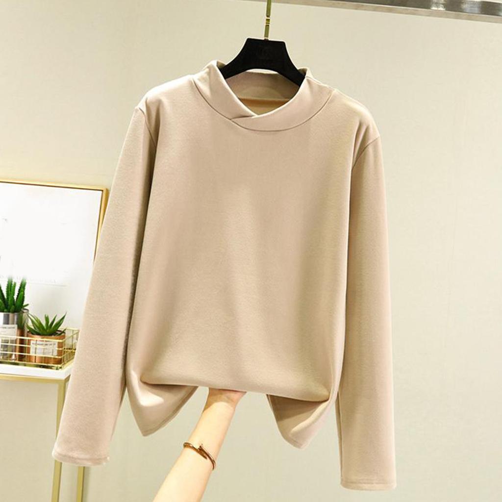 Ladies' Loose Comfortable Casual Fashionable And Warm Underwear With Seamless Cross Collar And Thick Velvet Large Size Top