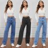 2024 European & American High Waist Washed Women's Long Straight Jeans NK331