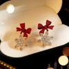 Red Bow Snowflake Pendant Women'S Christmas Earrings, Festive Atmosphere Jewelry, Exquisite Christmas Gifts