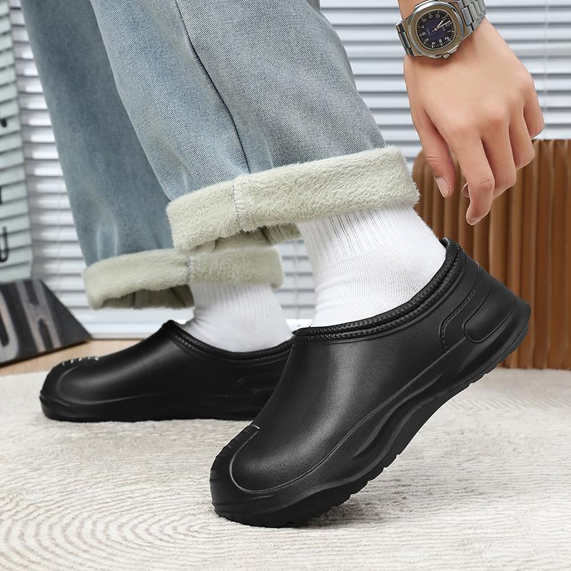Platform Height Increase Men Plush Warm Chef Shoes Outdoor Garden Clogs Proffesional Waterproof Oilproof Non-Slip Kitchen Shoes
