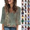 Women's V Neck 3/4 Sleeve Tops Casual T Shirts Basic Summer Tees Loose Fit Fall Pullover Tunic