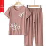 Elderly Women's Cotton Linen Short Sleeve Two-Piece Summer Outfit