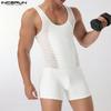 Men Strap Sleeve Hollow Out Fitted Pajamas Jumpsuits See Through Romper Bodysuits Underwear
