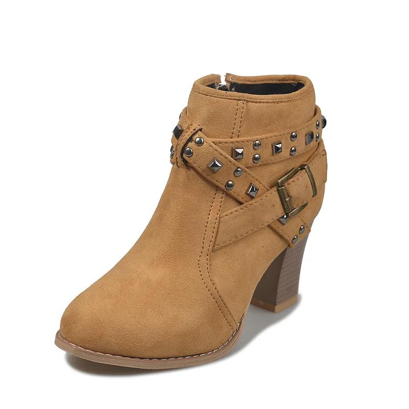 Autumn Winter Women Boots Zipper Rivet  Suede Women Winter Boots Cotton Ankle  Women's Shoes Round Toe Shoes 2024