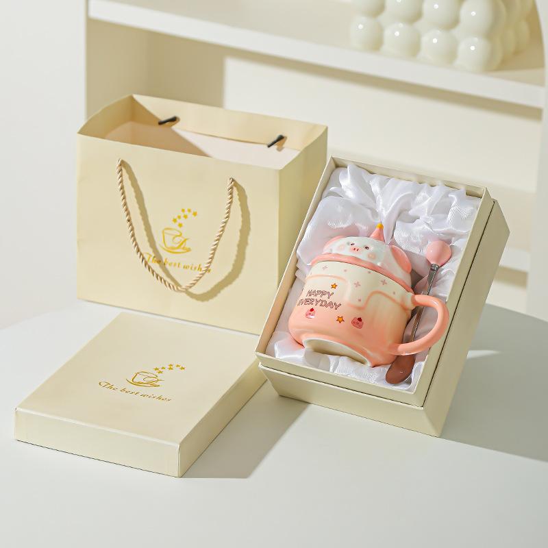 Household Drinking Cup Ceramic Coffee with Lid Mug Girl High Looking Birthday Gift Souvenir Cute