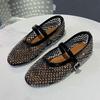 Mesh Breathable Rhinestones Fashionable Women's Flat Shoes Summer New Style Ballet Buckle Flat Mary Jane Shoes Women's Shoes
