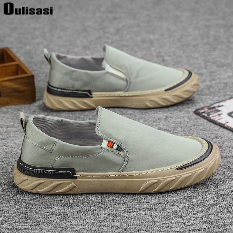 Canvas Loafers for Men Green Ice Silk Casual Shoes High Quality Walking Footwear Breathable Linen Surface Flats Sneakers Male