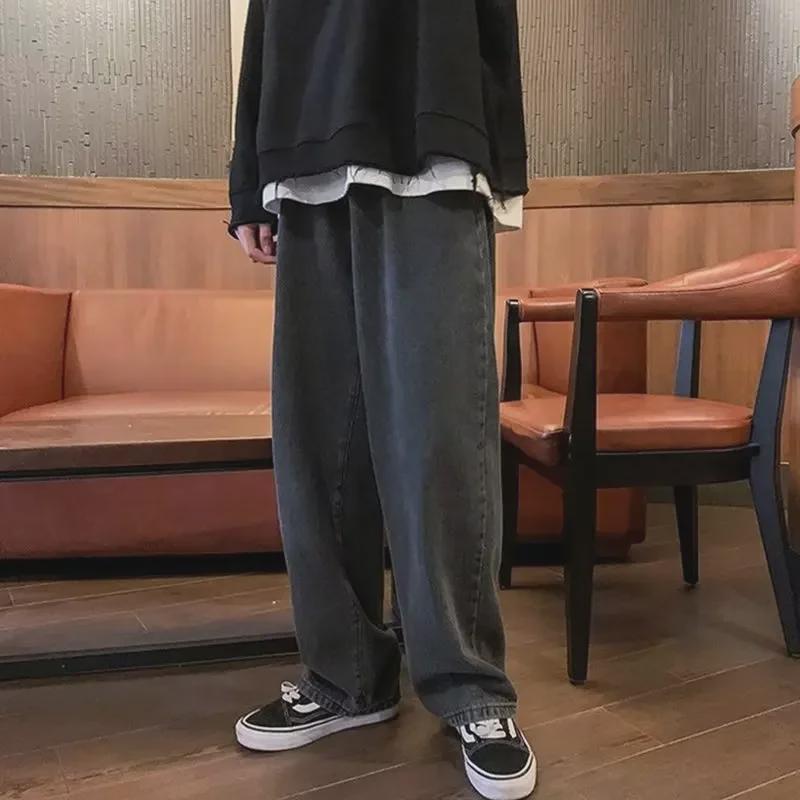 Men's Black Wide-Leg Retro Straight Jeans - New Autumn Trend, Loose-Fit, Large Sizes Available.