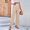 Women Elegant Apricot Loose Straight Pants Spring Office Lady Solid High Waist Ankle-length Pants Lace Up Pantaloni Donna 25622