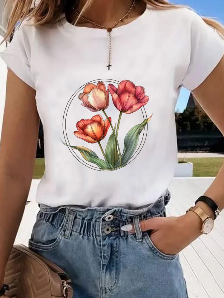 (Asian Size) Short Sleeve T-shirts Clothing Fashion Print  T Female Butterfly Sweet 90s Casual Women's Top Graphic Tee