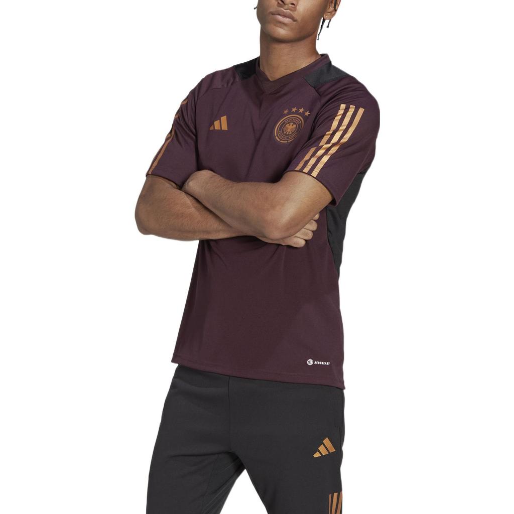 Adidas Germany Team Tiro 23 Logo Patch Short Sleeve Soccer Jersey Men Tops Burgundy HF3990