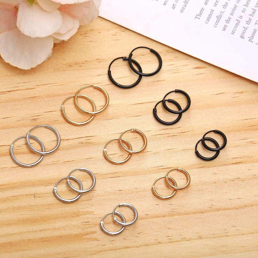 Men Ears Rings Silver Color Goth Stud Earrings Small Circle Cartilage Piercing Loop Hoop Earrings