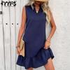 Women's Fashion Summer Spring Solid Color Print Sleeveless V-Neck Loose Waistline Casual Dresses