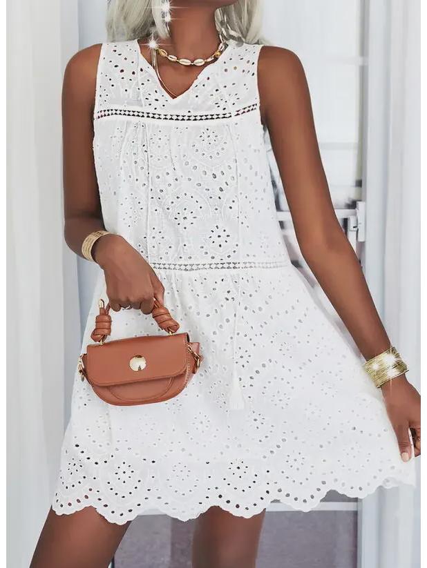European & American Sleeveless Hollow Lace Spring/Summer Dress 2022