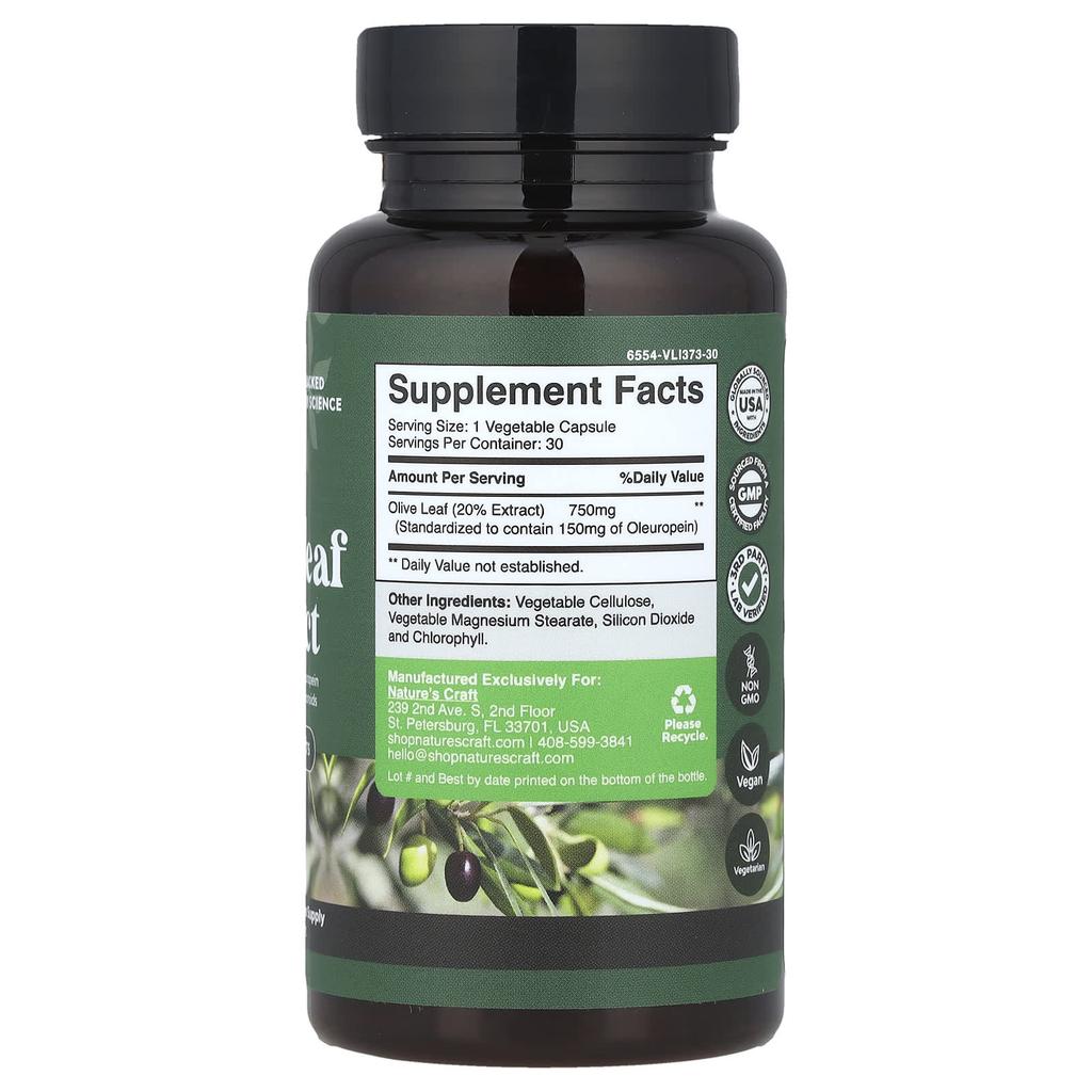 Nature's Craft Olive Leaf Extract, 750Mg, 30 Capsules