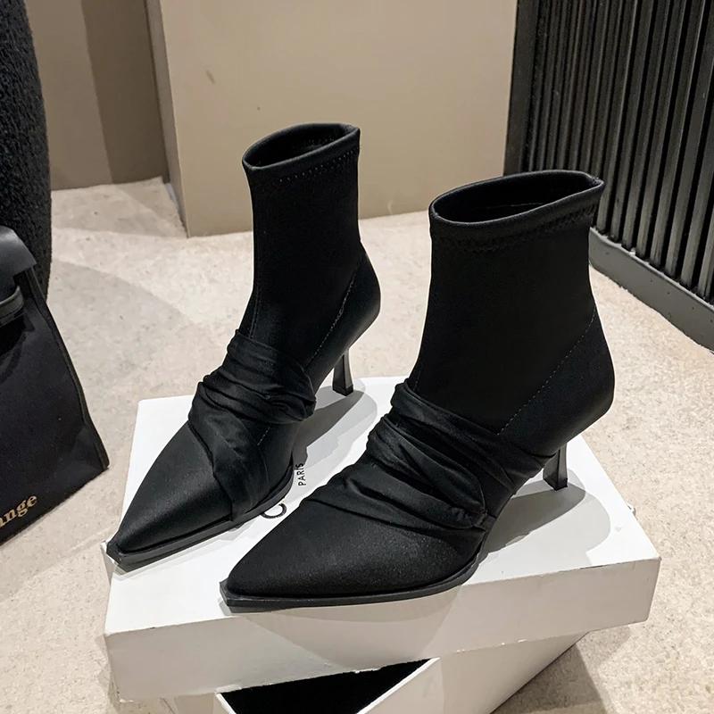 Fashion 2024 New Autumn Winter Women Ankle Boots Fashion Slip On Shoes Thin High Heel Women's Morder Short Booties